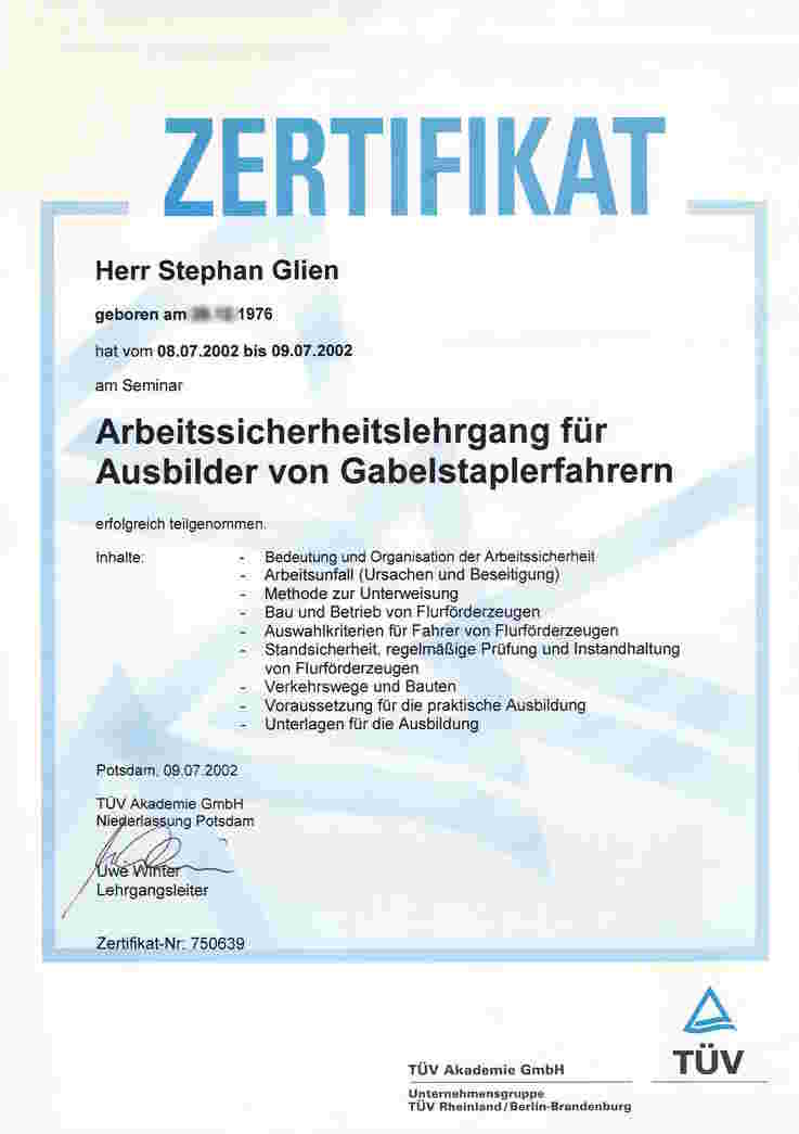 TÜV - Zertifikat
